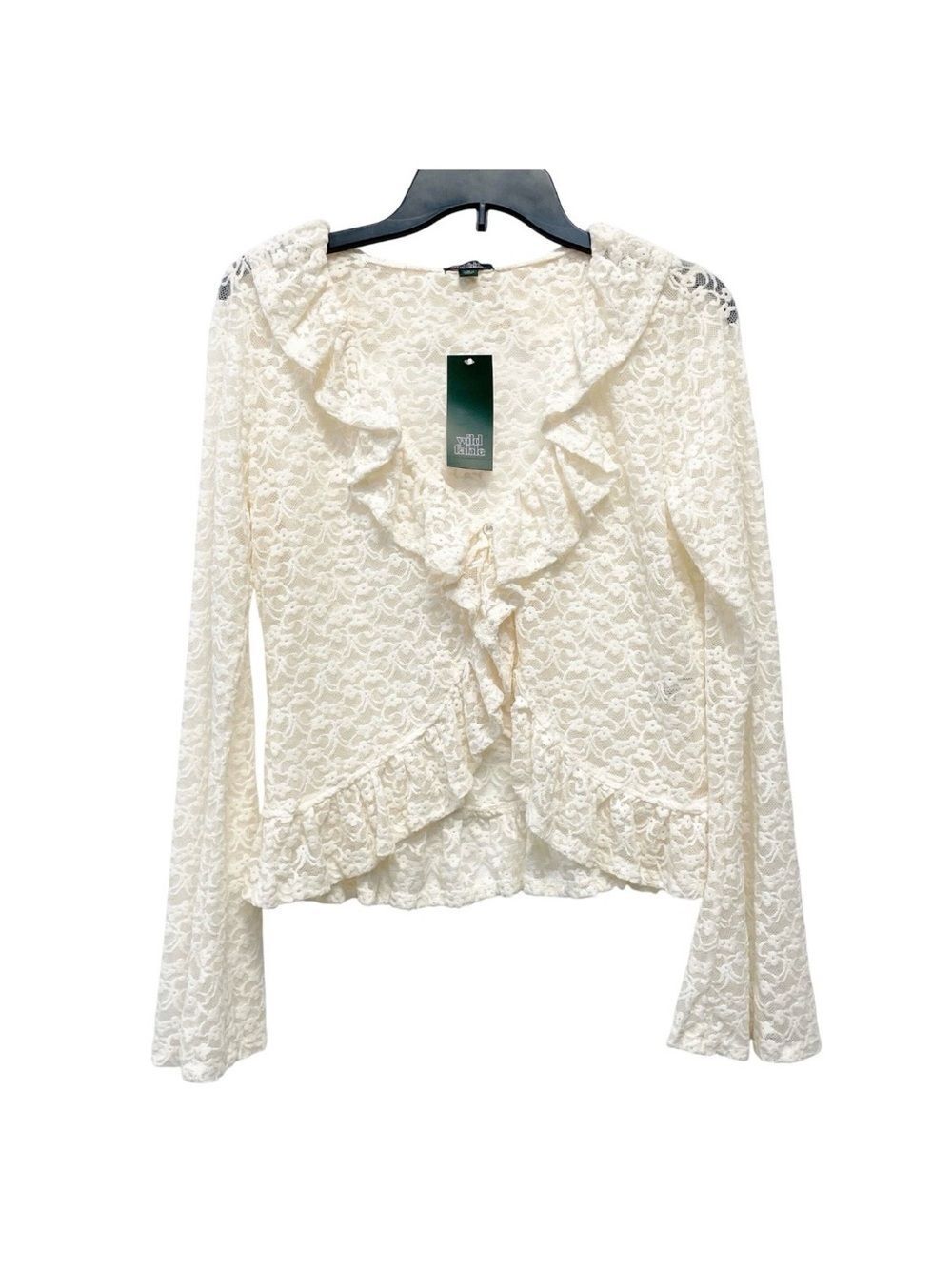 Wild Fable Women's Ivory Floral Lace Ruffle Button Cardigan Large